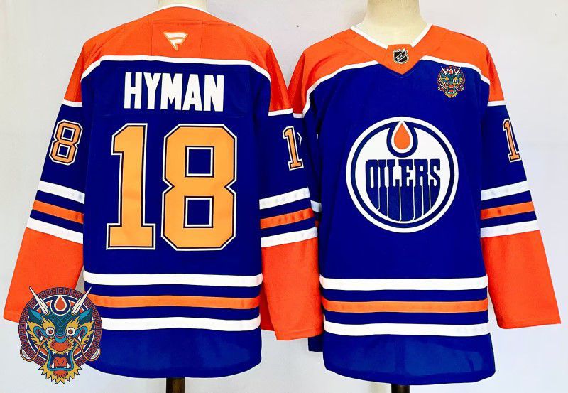 Men Edmonton Oilers 18 Hyman Blue Fanatics 2025 NHL Jersey style 7